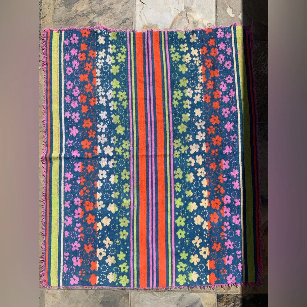 Lowest price! Vintage 70s terrycloth neon floral & striped towel